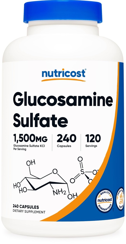 Nutricost Glukosamiinisulfaatti 1500 mg, 240 kapselia - 750 mg per kapseli, gluteeniton, ei-GMO