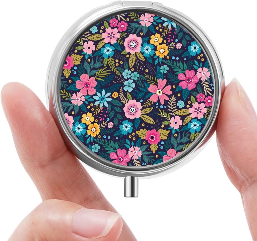 Mini pilleri laatikko, pieni pilleri laatikko, kannettava pilleri laatikko, söpö pilleri organizer vitamiinit, lääkkeet, kalaöljy ja lisäravinteet (Floral)