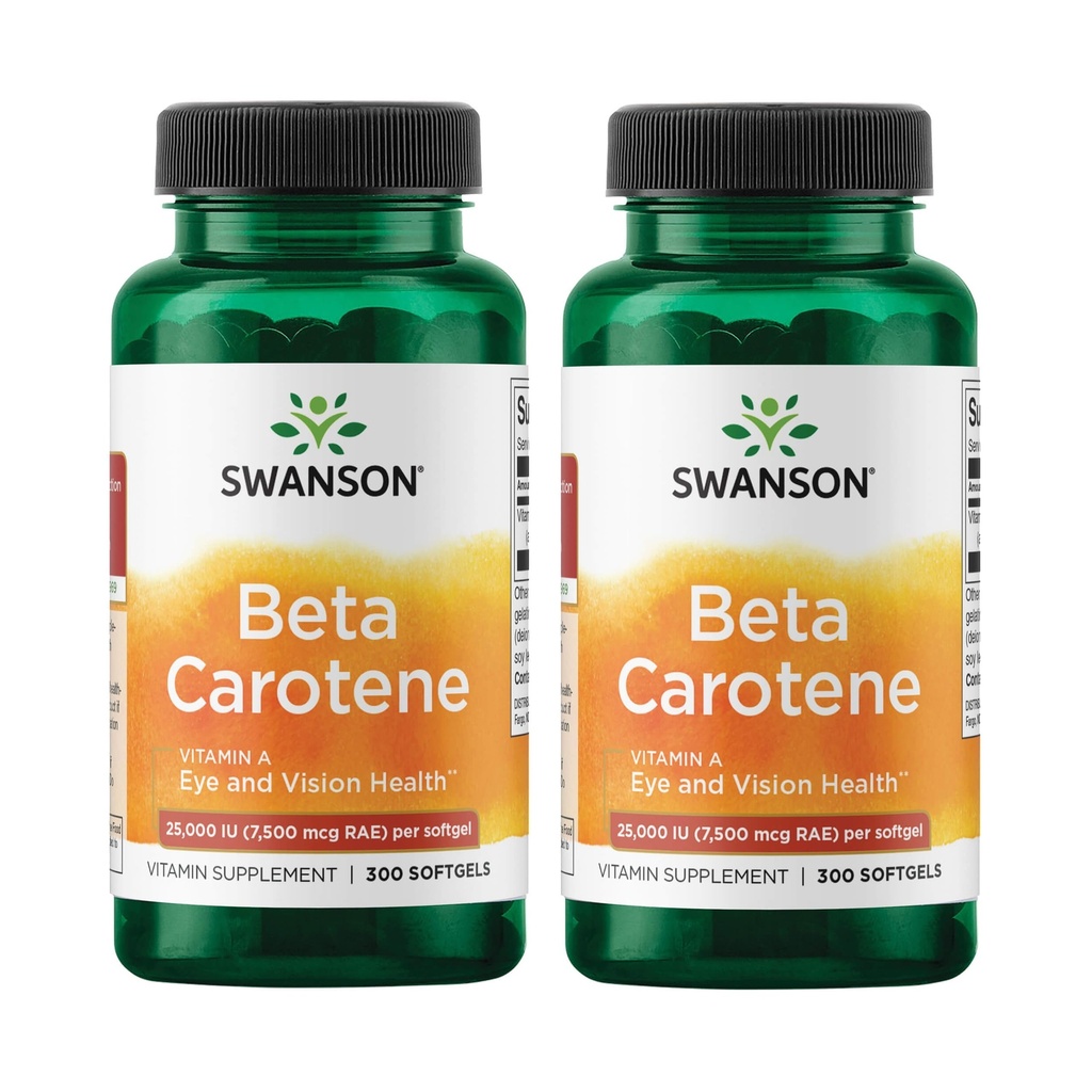 Swanson Beta-karoteeni A-vitamiini 25000 IU Skin Eye Immuunijärjestelmä Terveys Antioksidantti tuki 7500 mikrog 300 Softgels Kreivi (2 pakkaus)
