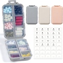 LANDNEOO 14 Grids pilleri Organizer Box etiketeillä, matkalääkkeen haltija Dispender Case Kit, tasku Päivittäinen farmaseuttinen säiliö kalaöljy vitamiini Supplement Storage, Khaki Vaaleanpunainen Harmaa, 3 pakkaus