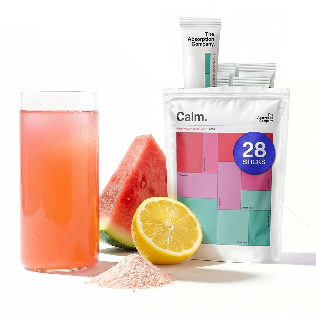 Calm Drink Mix - Rentoutumisapuaine magnesiumilla, Ashwagandhalla, L-Theaniinilla, & D-vitamiinilla - tukee kortisolia ja mielialaa miehille ja naisille - Vesimeloni sitruunaa Maku 28 Sticks