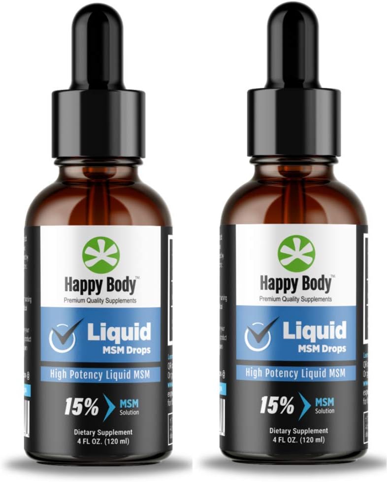 HAPPY BODY Liquid MSM släpper det högsta MSM-innehållet i ett flytande MSM-tillägg. Perfekt för både orala och aktuella applikationer - 1 x 4 fl. oz Bottle (2 Pack)