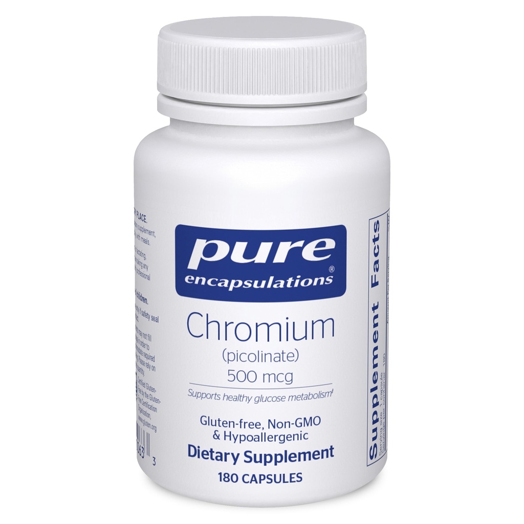 Pure Encapsulations Chromium (Picolinate) 500 mcg - för Lipid & Carbohydrate Metabolism * - Mineral Supplement - Superior Absorption Chromium Supplement - Vegan & Gluten Free - 180 kapslar