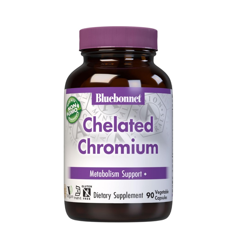 Bluebonnet Nutrition Kelated Cromic, Metabolia Support*, Ei-GMO, Vegan, Kosher Certified, Gluteeniton, soijaton, Dairy-free, Albion Kelated Mineral, 90 Vihanneskapselit, 90