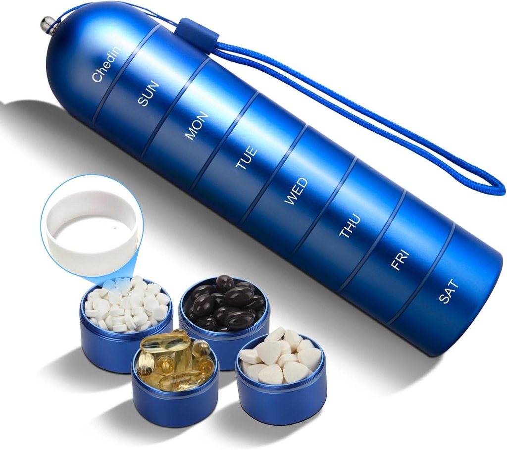 Weekly Pill Organizer, 7 Day Extra Large Capacity Pill Box Case, Pill Holder Container, Waterproof och Large Compartment for Holding Supplements, Vitamins, Fish Oil and Medicine (Blue)