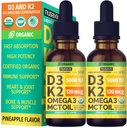 (2 pakkaus) Organic D3 K2 Drops with MCT Oil Omega 3, Maximum Strength D-vitamiini Liquid 5000 IU, Ei Fillers, Non-GMO Liquid D3 for Faster Absorption and Immuuni Support (Pineapple, 2 Fl Oz)