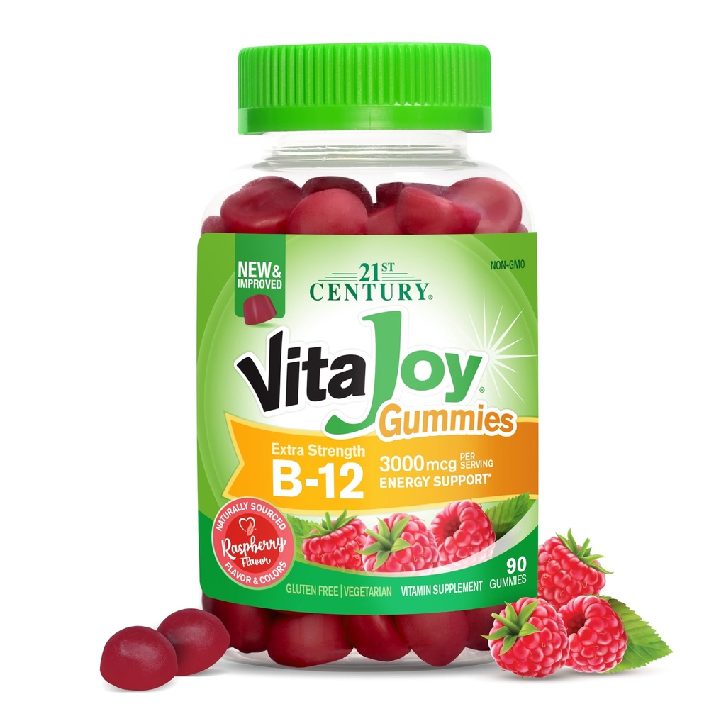 21st Century VitaJoy Extra Strength B-12 3000 mcg Gummies, Vadelma, 90