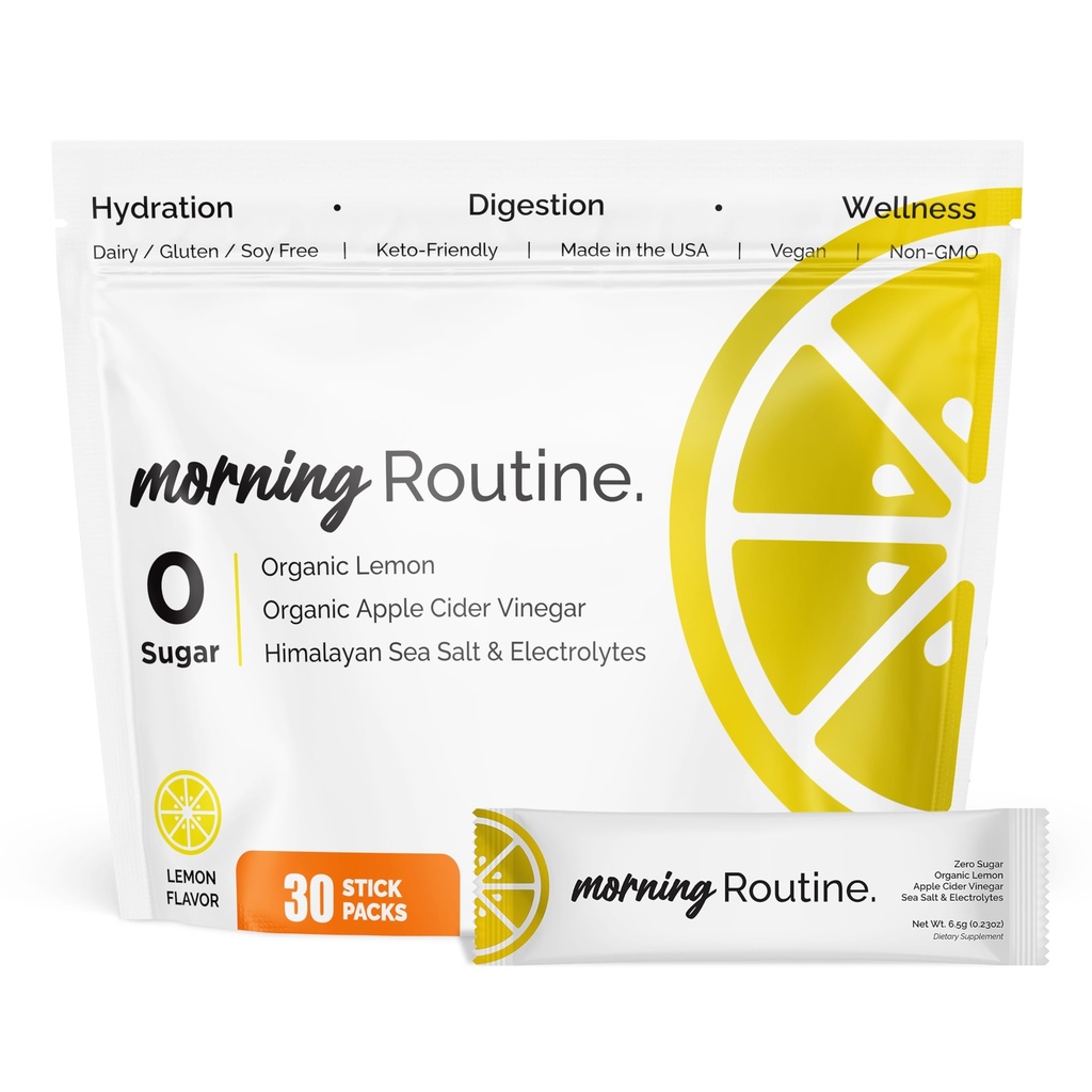 ROUTINE Morning Daily Hydration | Electrolyte Powder Packets med Apple Cider Vinegar, Lemon och Sea Salt | Keto & Paleo-Friendly Electrolyte Drink Mix (30 Pack)