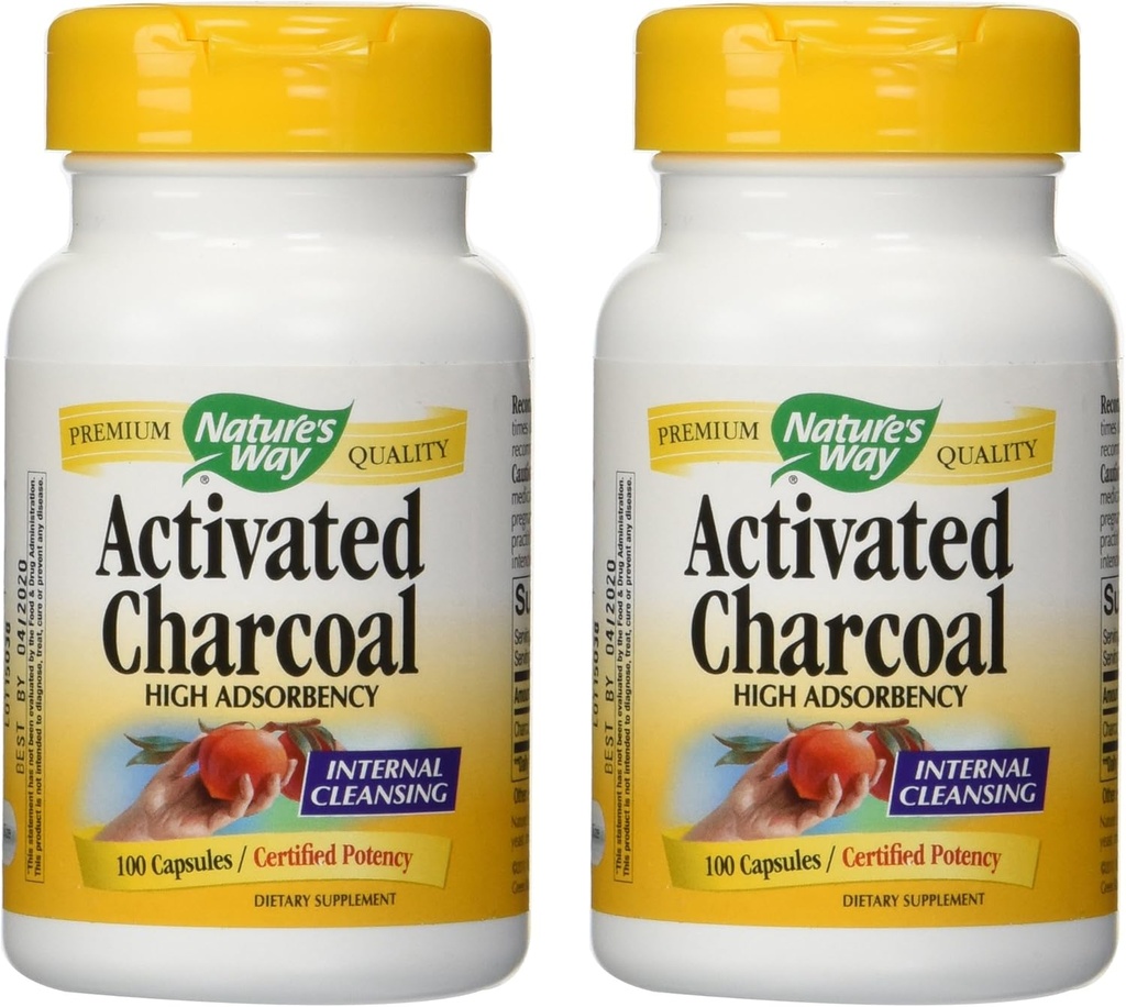 Nature's Way Active Charcoal High Adsorbency - 100 kapselia 2 pakkaus