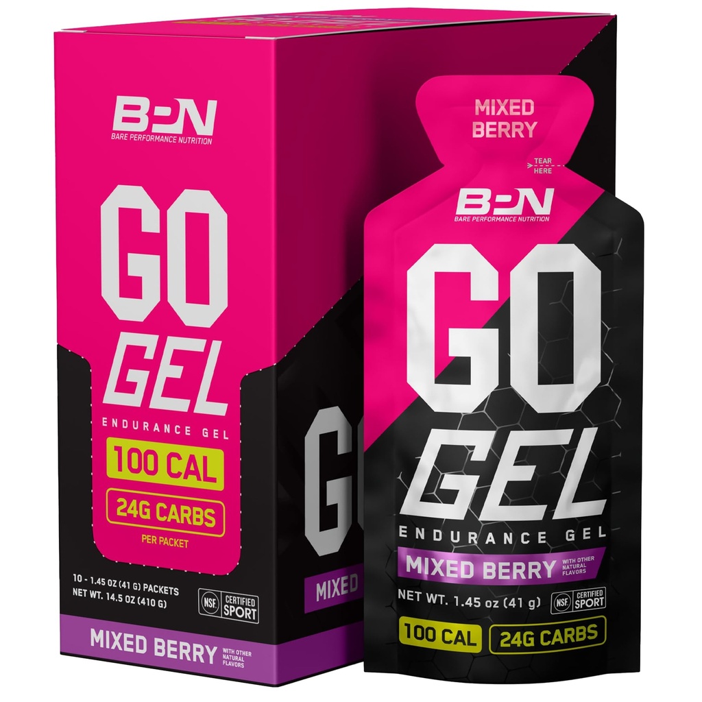BARE SUORITUSKYVYTYS, BPN Go Gel Endurance, 24 g hiilihydraatteja & 100 kaloria/ pakkaus, vegaaninen + gluteeniton juoksugeeli, 10 kerta-annospakkausta, sekatavaraa