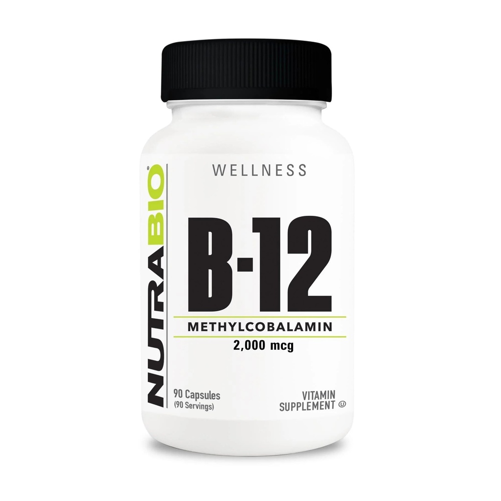 NutraBio Metyyli-B-12-vitamiinilisä, 2000mcg ... Edistää solujen terveyttä ja hyvinvointia, 90 kasvikapselia