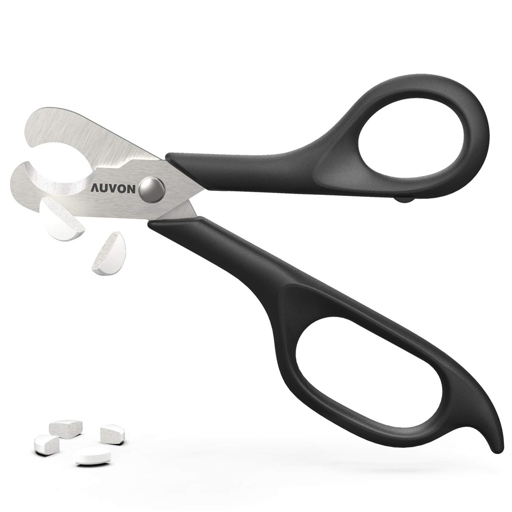 AUVON Scissors-Shaped Pill Cutter, Sharp Blade Pill Splitter för att enkelt dela de flesta 5-15 mm vitaminer, tabletter och mediciner i hälften