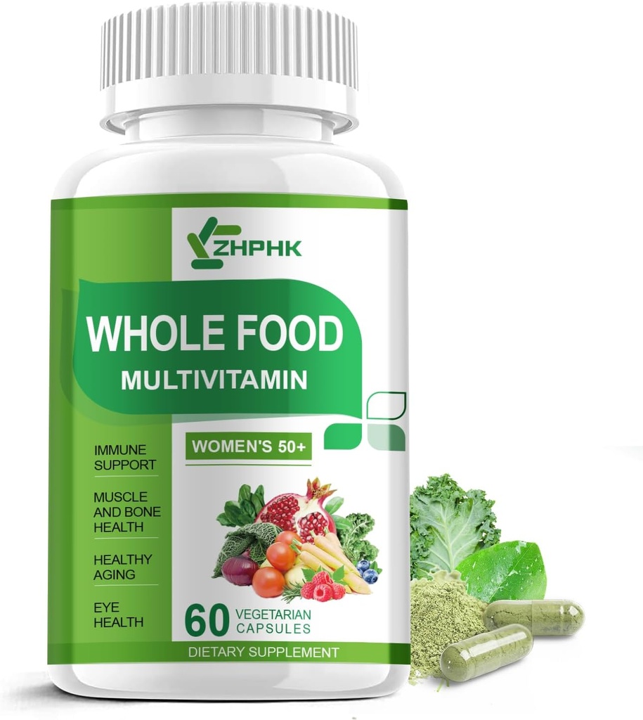 Monivitamiini naisille 50 ja yli, Koko ruoka Multivitamiinit Mineraalit Orgaaniset uutteet Naisten 50+ Monivitamiini energiatukea, ravintoa hiukset, iho, kynsien terveys, 60 kapselia