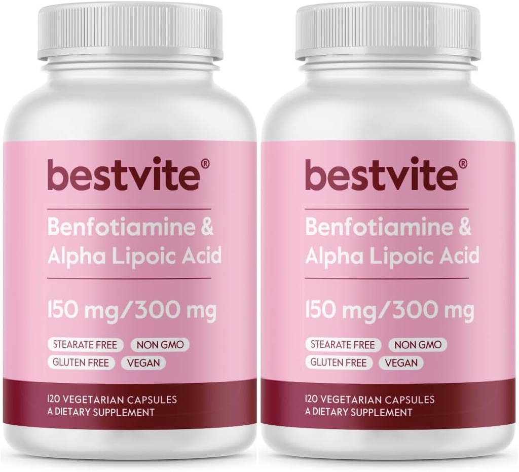 Benfotiamine 150mg / Alpha Lipoic Acid 300mg (240 vegetariska kapslar) (120x2) - Inga Stearates - Vegan - Glutenfri - Icke GMO