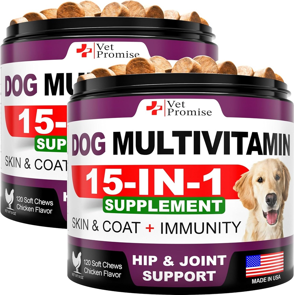 (2 pakkaus) Koira Multivitamiini purtavaa Glukosamiini - koiran vitamiinit ja lisäravinteet - Senior & pentu monivitamiini koirille - Lemmikkieläinten yhteinen tuki terveys - immuniteetti - liikkuvuus - energia - 240 Chews