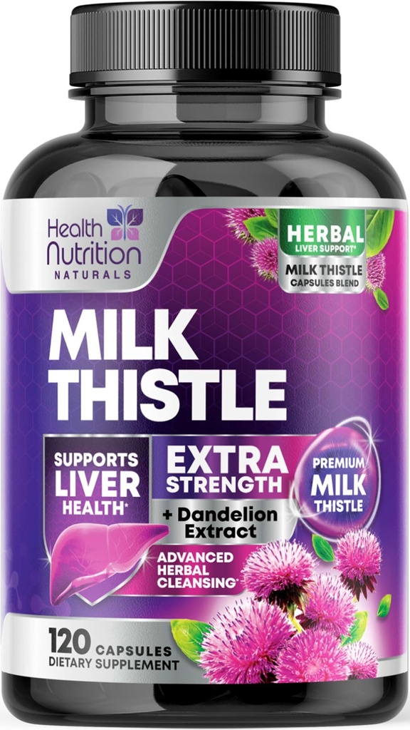 Milk Thistle Supplement - Advanced Liver Cleanse Detox & Korjaus Voikukan juuriuute - Natural Milk Thistle Silymarin Marianum Extract Liver Health Support, ei-GMO, pullotettu USA - 120 kapselia