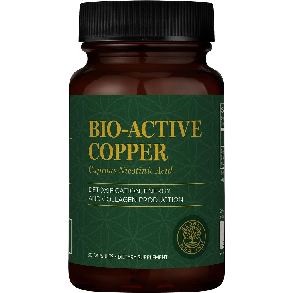 Global Parannus Bio-Active Copper Supplement Cu1 - Cuprous Nikotinic Acid auttaa detox kehon sisällä - Tukee Immuunijärjestelmän ja Red Blood Cell - Niacin B3-vitamiinin kelated kupari - 30 kapselia