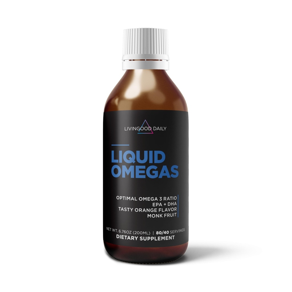 Livingood Daily Liquid Omega 3 Fish Oil, EPA & DHA täydennysosa Monk Fruit & Orange Flavor, tukee sydän, Joint & Brain Health, Fish Oil for Men & Women, Non GMO, Gluteeniton, 200 ML, 40 tarjoilua