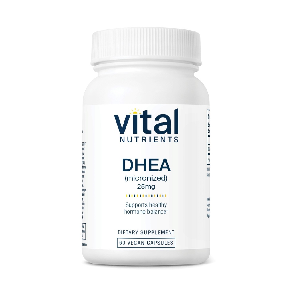 Vital Nutrients DHEA 25mg | Vegan Micronized DHEA Supplement för kvinnor och män | Stöder Hormon Balance | Stöder hälsosam Metabolism av socker & mineraler | Gluten, Dairy, Soy Free | 60 kapslar