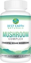 Best Earth Naturals Vegan Mushroom Complex Supplement for Energy, Clarity & Cognitive - Immune Support w/Lion's Mane, Reishi, Chaga, Maitake & Shiitake 30 Day Supply (30 kapslar)
