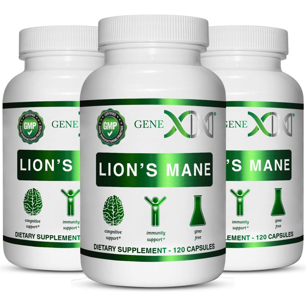 Genex Formulas Lions Mane Supplement med 100% Lions Mane Extract (3 Pack) - Nootropics Brain Support Supplement för Brain Boost, Focus, Mental Clarity, Natural Energy, 1000mg / servering - (360 kapslar)