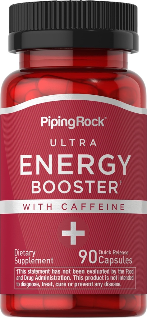 Piping Rock Energy Supplement med koffein | 90 kapslar | Snabbsläpp Energy Booster Pills | Non-GMO, Gluten Free Formula