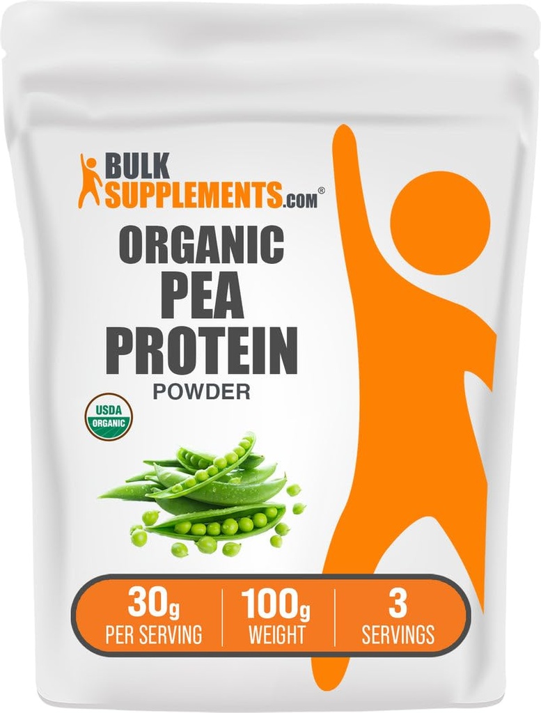 BulkSupplements.com Organic Pea Protein Powder - Plant Based & Vegan Protein Powder - Unflavored & Gluten Free, 30g per Servering, 100g (3,5 oz) (Pack av 1)