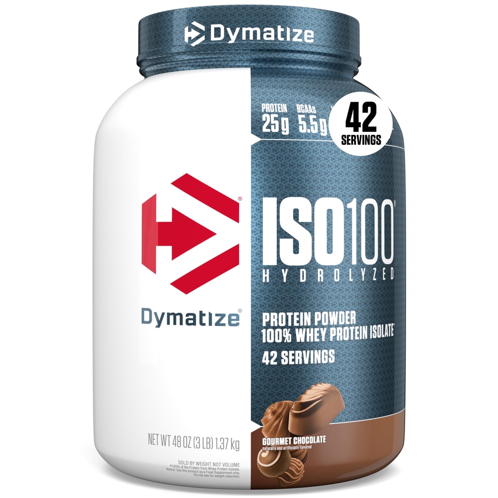 Dymatisera ISO100 Hydrolyserad proteinpulver, 100% Whey Isolate Protein, 25g Protein, 5,5 g BCAA, Gluten Free, Fast Absorbing, Easy Digesting, Gourmet Chocolate, 3 Pound (42 portioner)