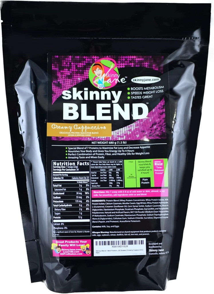 Skinny Blend - High Protein Shake for Women - Low Carb, Keto Friendly Aterian korvaaminen - Tyytyväinen Nälkä, Boost Energy - 30 Shakes - Kermainen Cappuccino