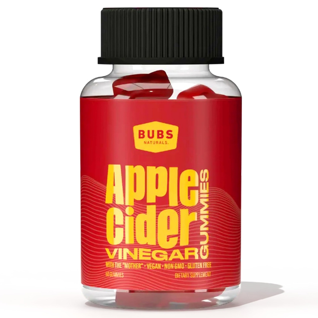 BUBS Naturals Apple Cider Vinegar Gummies med Modern, All Natural Vegan ACV Gummy Vitaminer, Stöder Detox, Digestion & Energy Booster med B Vitaminer, 60 Count