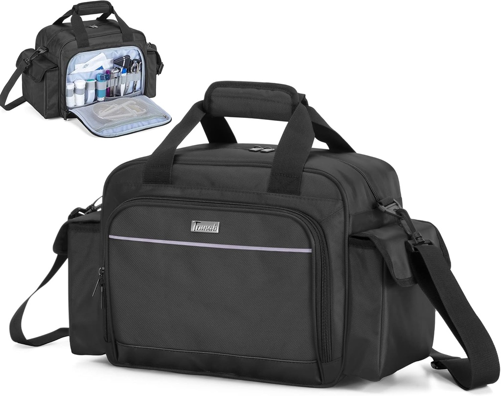 Trunab Home Health Nurse Bag Empty, Portable Medical Supplies Shoulder Bag för Hospice, Home Visit, Hospital Interns, Black, Bag Only