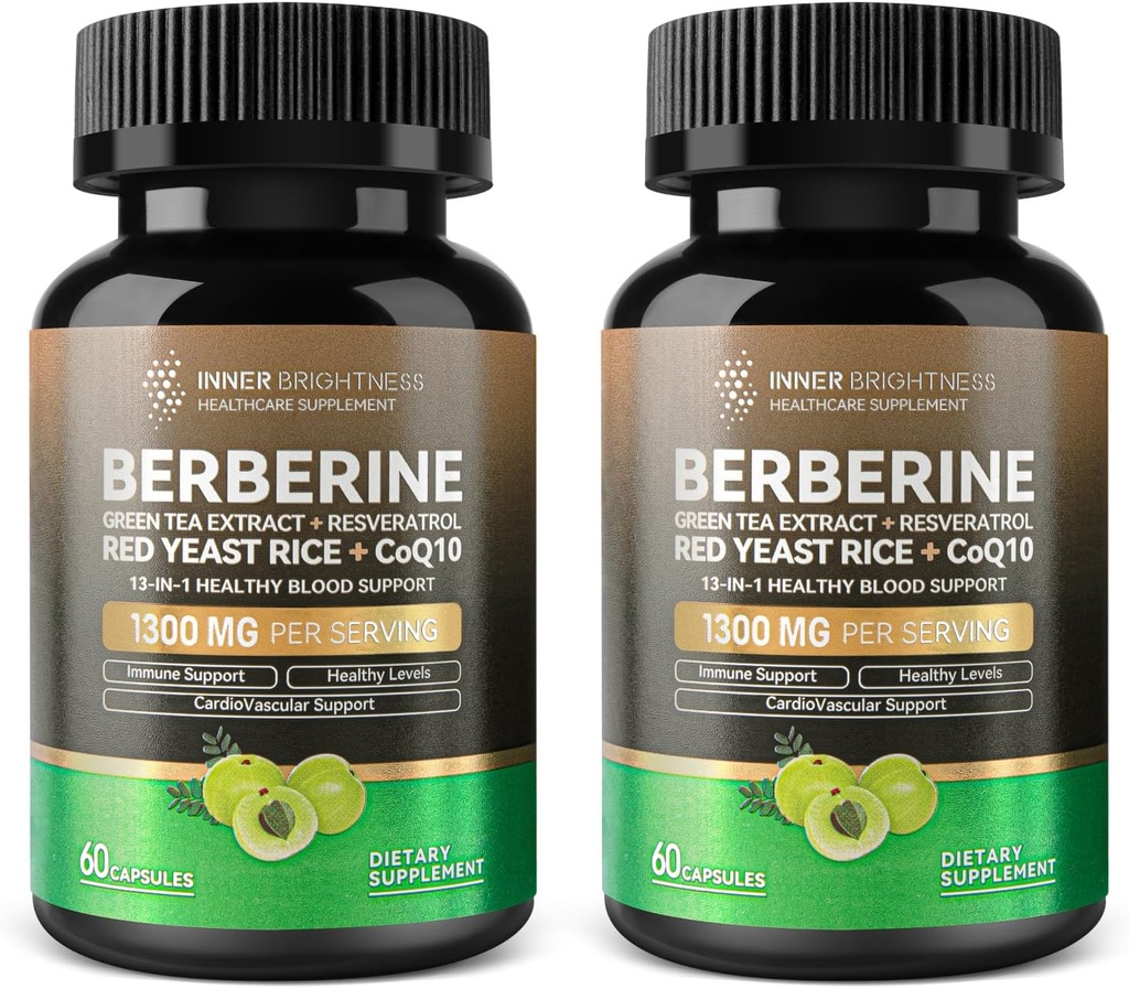 Berberiini 1300mg Green Tea Extract, Resveratrol, Red Yeast Rice & CoQ10 ... 13-in-1 Immuuniter Health, Natural Metabolic Support ... 60 kapselia ...