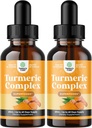 Organiska gurkmeja flytande droppar för vuxna - flytande gurkmeja Curcumin med Black Pepper Cinnamon och Ginger för gemensamma Digestion Immunity & More-Organic Supplement Concentrate (2oz) (2)
