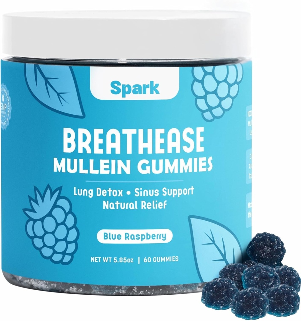 Mullein Gummies for Keuhkot - Keuhko Detox Gummies - Päivittäinen hengitysteiden terveystuki - Puhdistus tupakoijille - Allergia, Sinus, ja Mucus Relief - Mullein Leaf Extract for Keuhkot