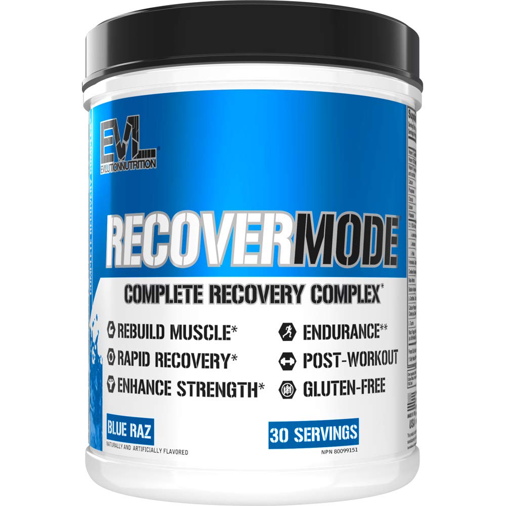 Evlution Nutrition Recover Mode- Complete Post workout with BCAAs, Immuniteetti tuki, C-vitamiini, D & E, Elektrolyytit, Hydraation, Creatiini, Glutamiini, Beta-Alaniini, L-karnitiini, 30 Serve, Blue Raz