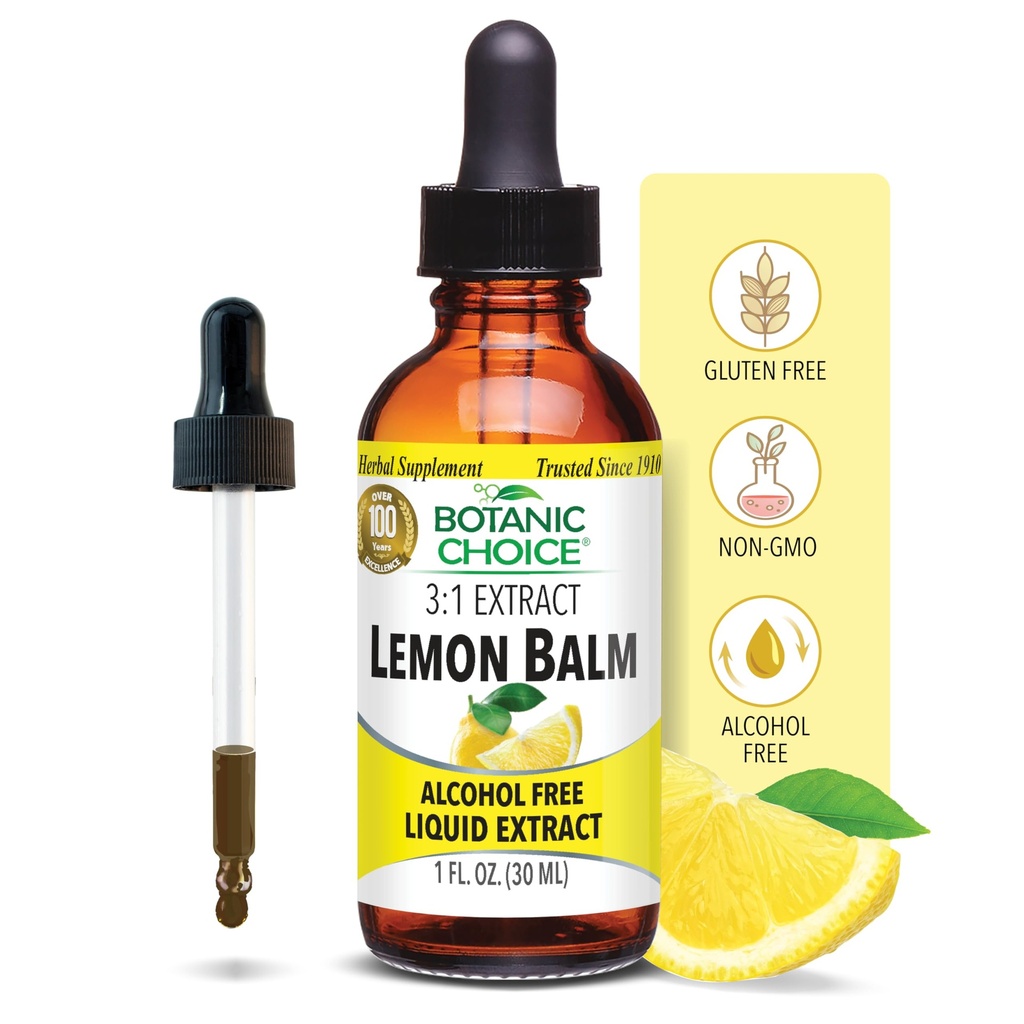Kasvitieteellinen valinta Lemon Balm Liquid Extract, Alkoholiton, Gluteeniton Perinteinen tuki Tranquility-Fast Acting 1 Fluid Oz