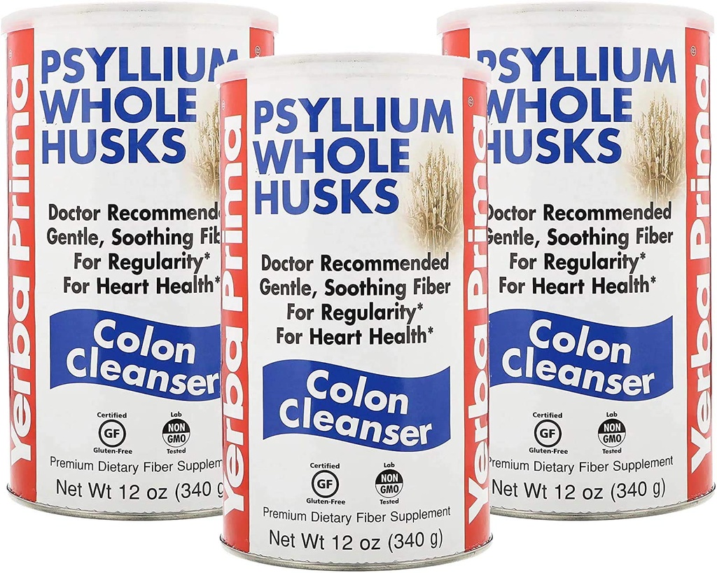 Yerba Prima Psyllium Husk, 12 Ounce (paketti 3) - Koko Huskin kuitu täydentää sääntöjen, Colon puhdistus, Natural Support for Gut Health, Non GMO, Gluteeniton, Vegan, Ei Makeutusaineita