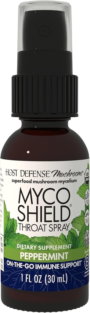 Isäntäpuolustus MycoShield Kurkkusuihke - Immuuniterveyden tuki - Ruokavalion sieni täydentää Chaga, Reishi, Turkki Tail & More - On-The-Go Immuuni tuki - Piparminttu, 1 fl oz (71 tarjoilua) *