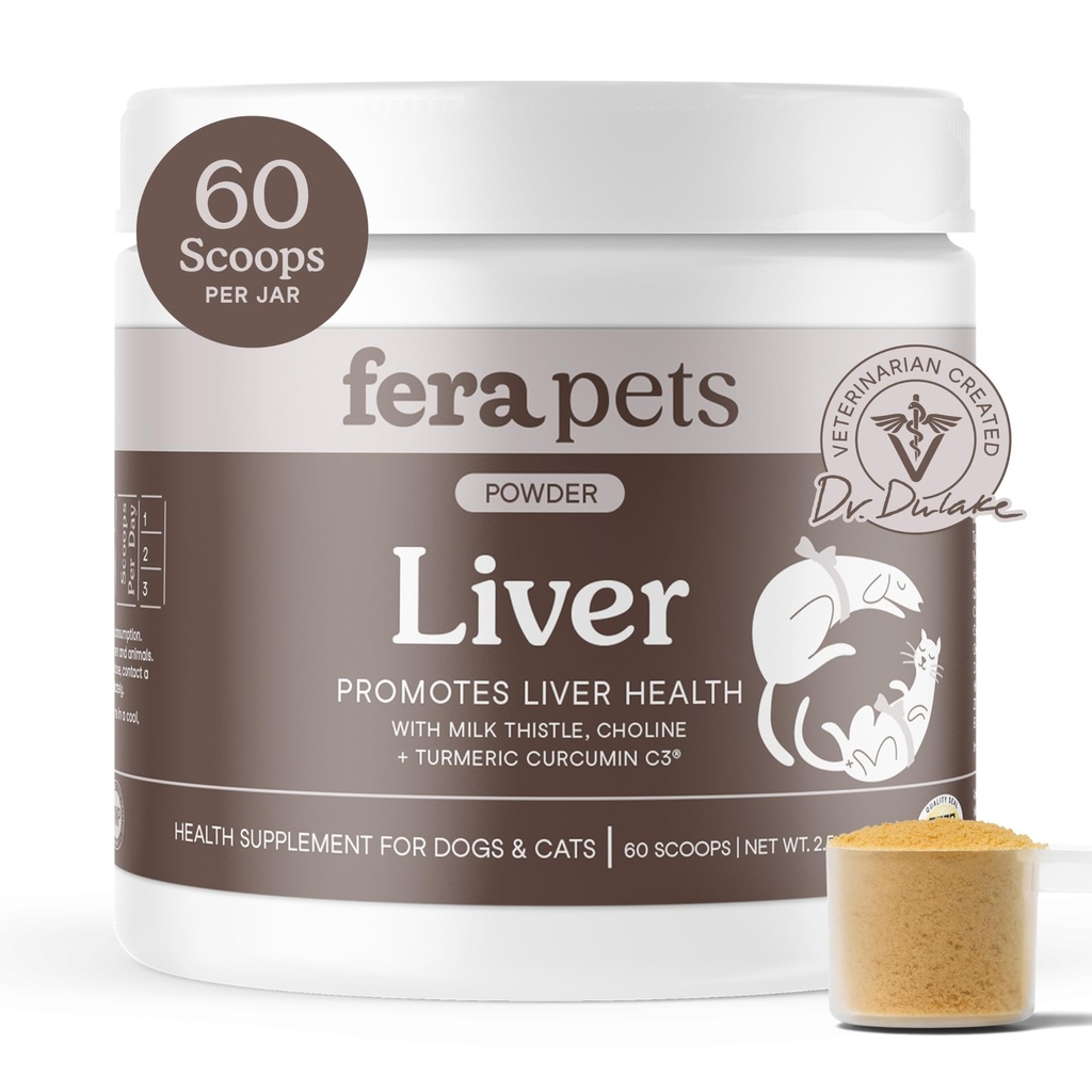 Fera Lemmikit Liver Supplement koirille ja kissoille maito Thistle, Koliini & Turmeric - Organic kasvitieteelliset - parantaa maksan toiminta, immuniteetti, detoxification, & Metabolic Function - jauhe - 60 Scoops