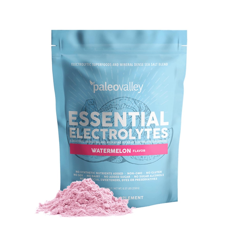 Paleovalley Essential Electrolytes Powder - Full Spectrum Watermelon Elektrolyte Powder for Hydration, Energy and Muscle Recovery - Ei sokeria lisätty - 28 Tarjoukset