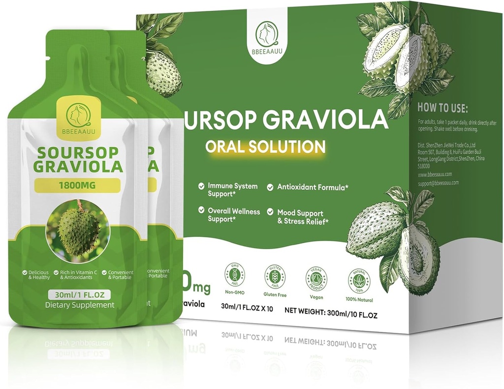Soursop Graviola Oral Liquid 10 FL.OZ, suuri imeytyminen Soursop Bitters Drink naisten ja miesten, tuore Graviola Fruit Extract solu* Regeneration, Immuuni ja antioksidantti tuki, ananas maku