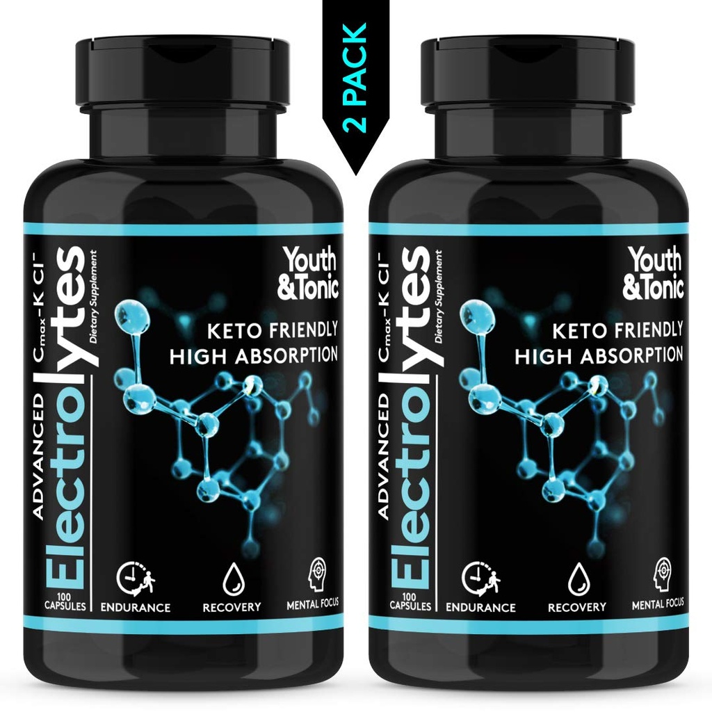 Komplett Electrolyte Supplement w High Bioavailability och Cmax Chloride Potassium Magnesium för uthållighet Muscle Recovery Mental Focus. Snabb rehydrering salter och Keto vänliga piller med 200 caps