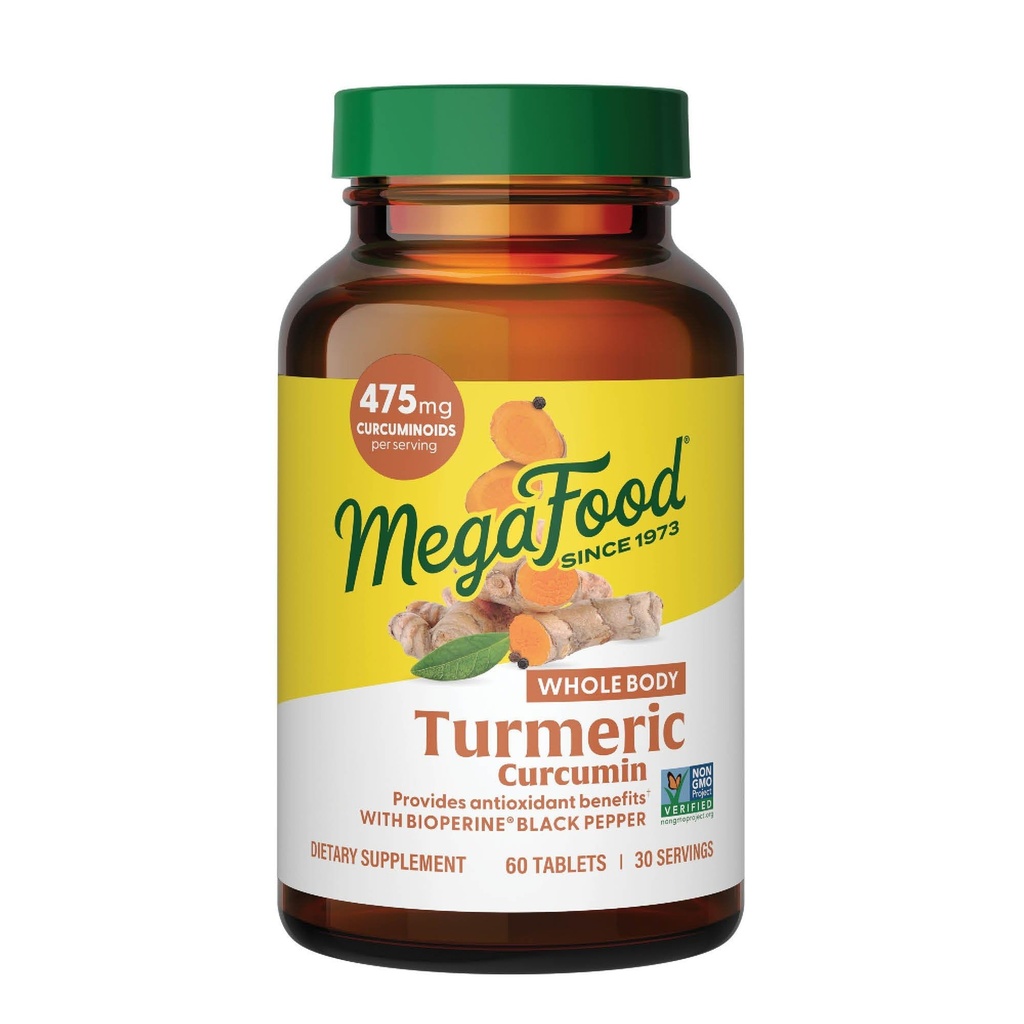 MegaFood Koko kehon kurkuma täydennysosa - Turmeerinen täydentää mustapippuri & C-vitamiini - 475 mg Curcuminoidit per Serving - antioksidantti & immuuni tuki - Vegaani - 60 tablettia, 30 tarjoilua