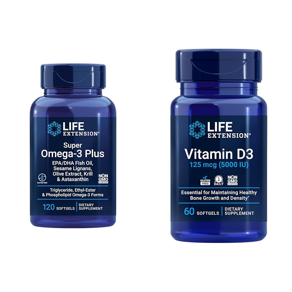 Life Extension Super Omega-3 Plus EPA/DHA Fish Oil, Seesamin Lignans & Vitamiini D3 125 mikrog (5000 IU), Bone Health, Brain Performance