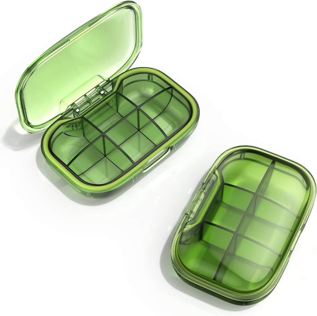 6 Compartment Travel Pill Box, Pill Organizer Moisture Proof Pill Case, Small Pill Box för Pocket Purse, Daily Portable Medicine Vitamin Box, Fish Oil Box, Supplement Box (Grönt)