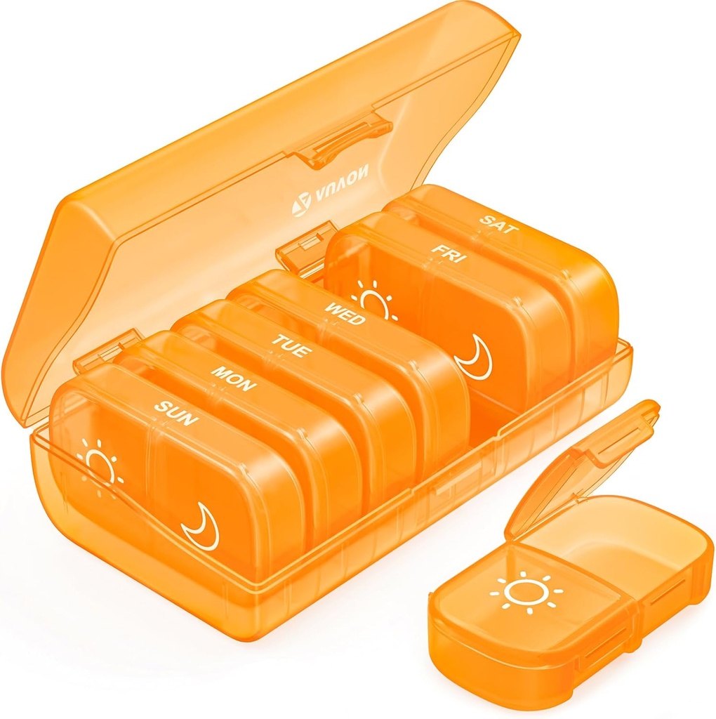 AUVON XL Weekly Pill Organizer 2 Kertaa päivässä, AM PM pilleri tapauksessa yhden Side suuri avaaminen helppokäyttöinen, pillerilaatikko 7 päivän matka lääkkeiden organizer lääkkeiden, vitamiinit, kala öljyt, lisäravinteet
