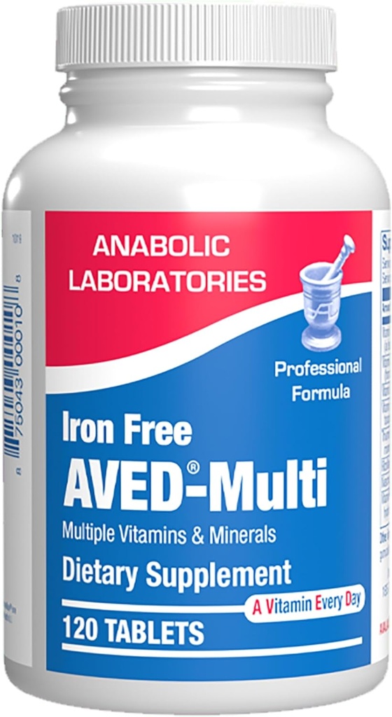 Iron Free Daily Multivitamiini miesten ja naisten, 120 tablettia - AVED Daily Multivitamiini ja Mineraalit Terveys täydentää - vitamiinit A, C, D, E, B-vitamiini Complex, Sinkki, Kalsium, Magnesium, Lisää