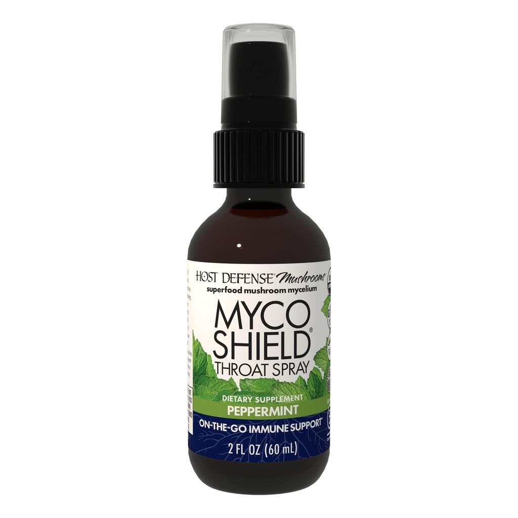 Isäntäpuolustus MycoShield Kurkkusuihke - Immunoterveyden tuki - Ruokavalion sieni täydentää Chaga, Reishi, Turkki Tail & More - On-The-Go Immuuni tuki - Piparminttu, 2 fl oz (142 tarjoilua) *
