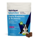 Vetnique Glandex Daily Probiootit koirille prebiootit tukemaan Gut Health kuitua ja digestiivinen Enzymes, Probiootti purukumia tai jauheita (30ct Chews, Bacon Chews)