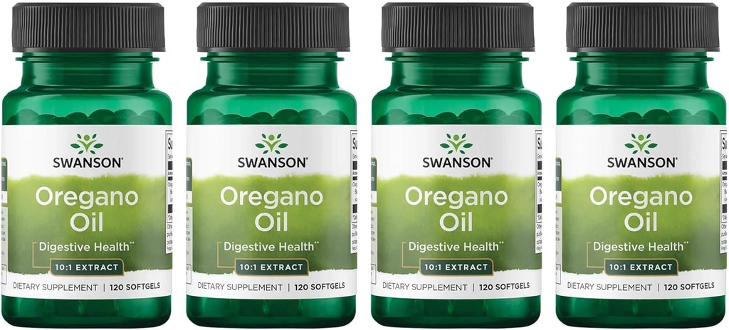 Swanson Oregano Oil 10:1 uute - Natural Supplement Promoting Ruoansulatuselimistön ja hengitysteiden tuki - tukee ruoansulatuskanavan ja virtsateiden terveys - (120 Softgels, 150 mg Each) (4 pakkaus)